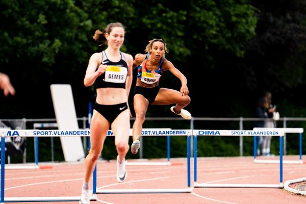 Djamila Boehm (LC Rehlingen) ueber 400m Huerden am 28.05.2022 waehrend der World Athletics Continental Tour IFAM Oordegem in Oordegem